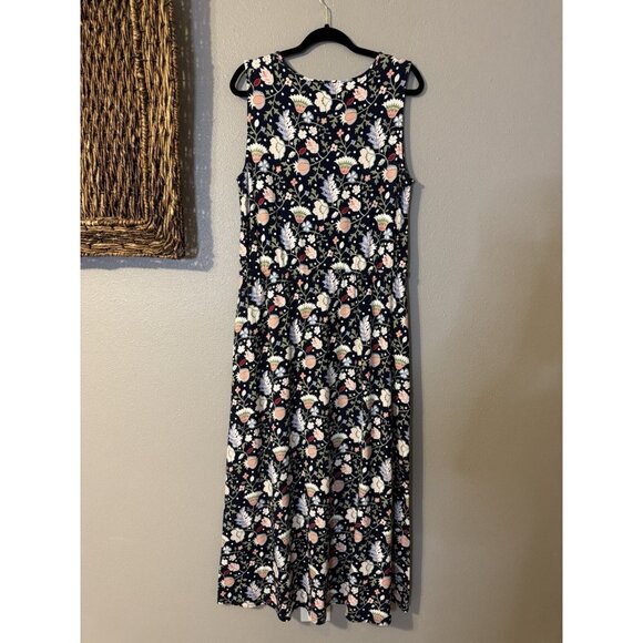 Talbots Maxi Dress L Large Paisley Sleeveless Blue Pink Stretch Washable NEW - Picture 8 of 12